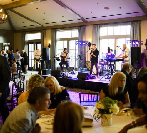 People watching a band play